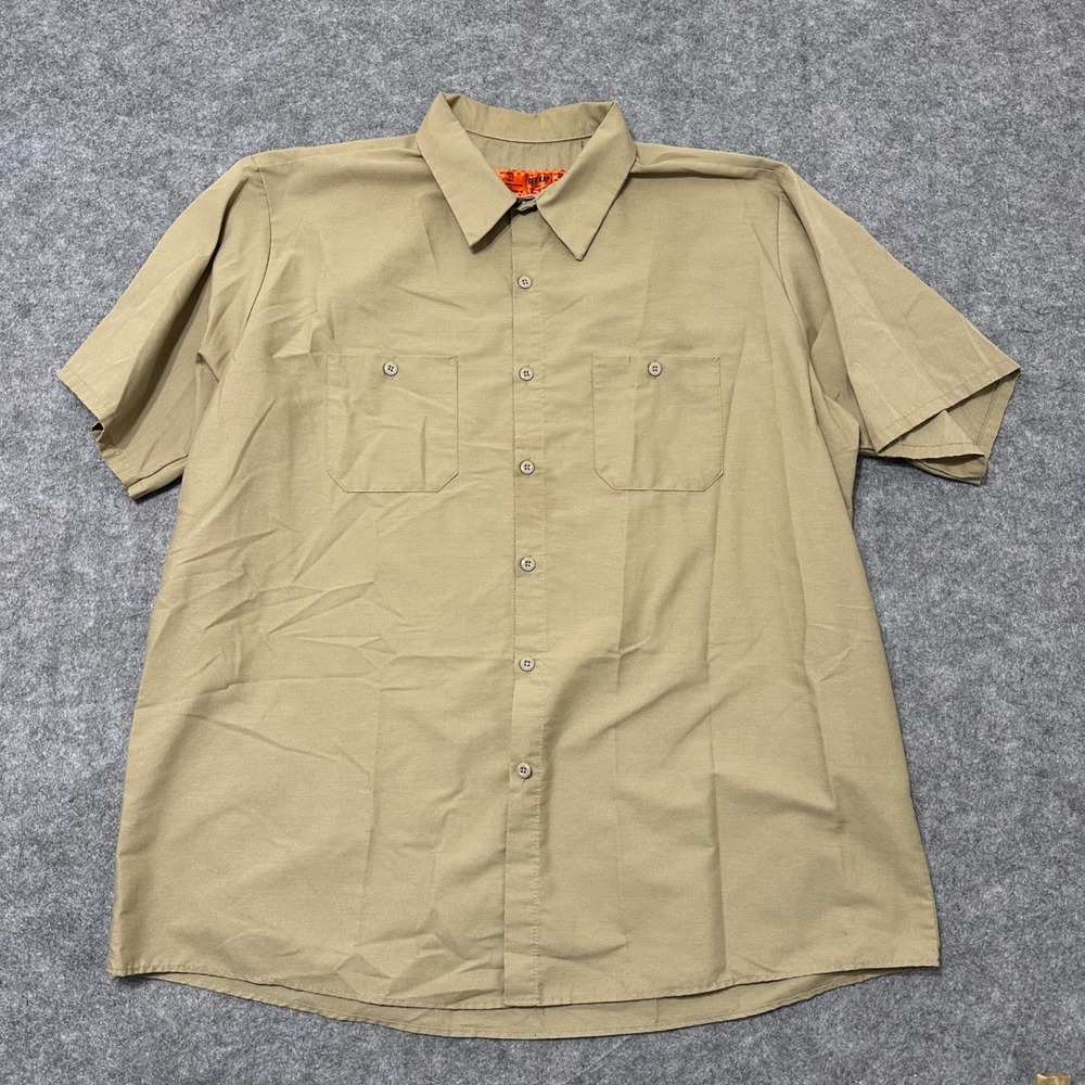 Red Kap Work Shirt Mens XXL Khaki Short Sleeve‎ Button Up SP24KK5 Industrial Tan